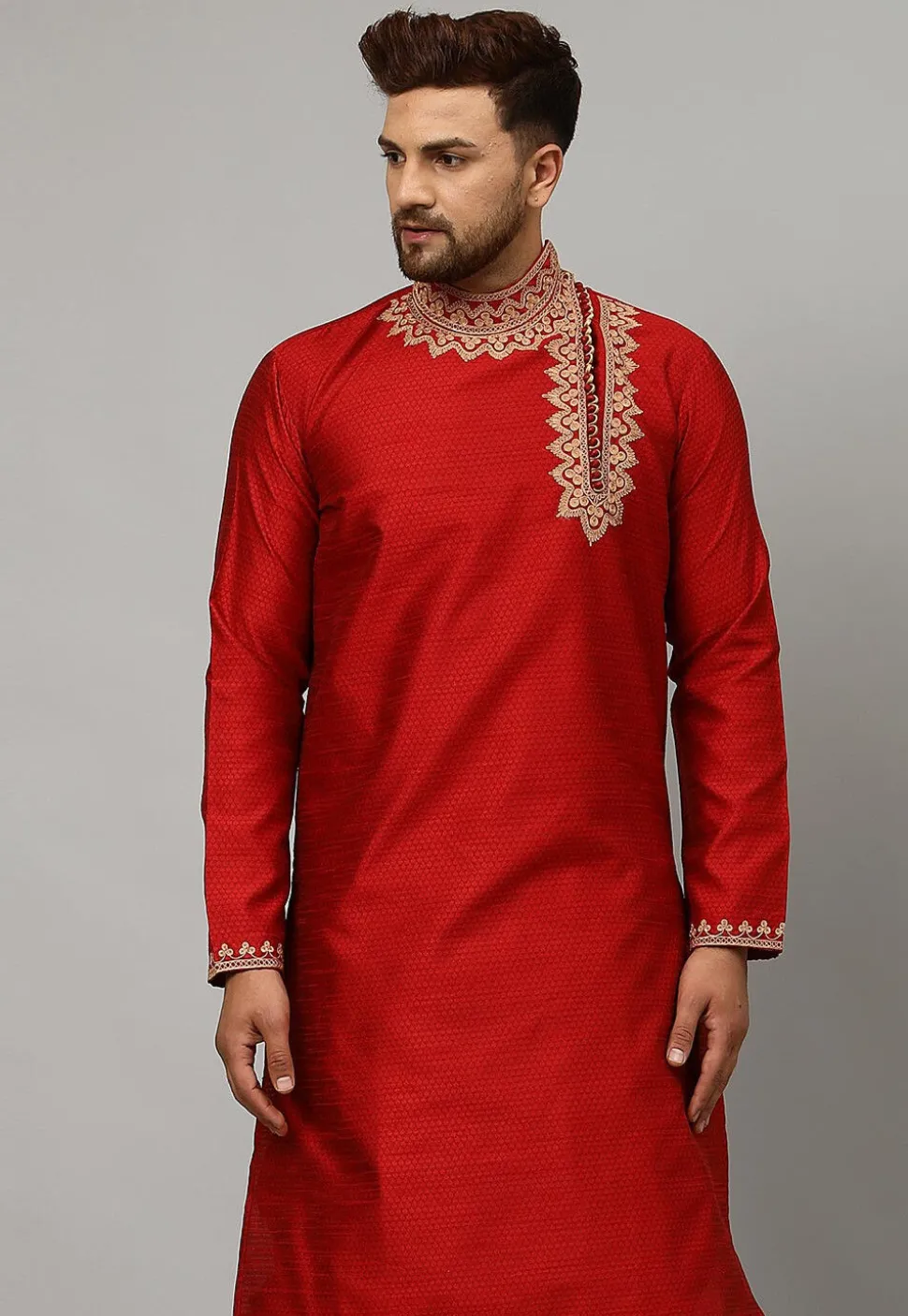 Woven Banarasi Silk Kurta in Maroon