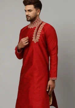Woven Banarasi Silk Kurta in Maroon