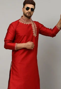 Woven Banarasi Silk Kurta in Maroon