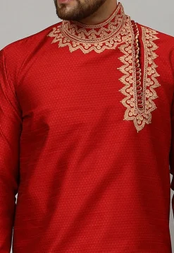 Woven Banarasi Silk Kurta in Maroon