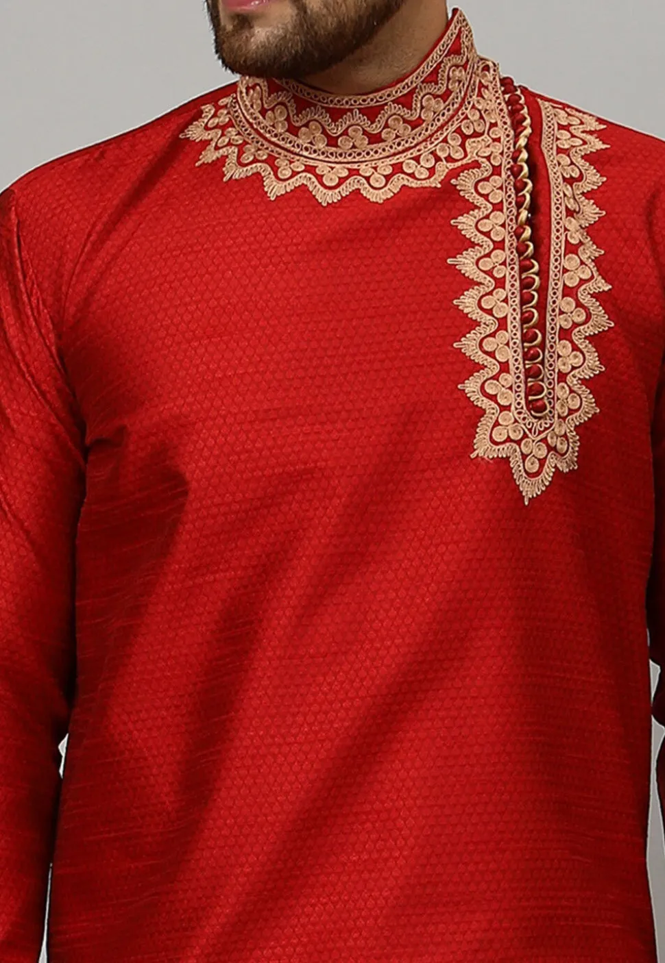 Woven Banarasi Silk Kurta in Maroon
