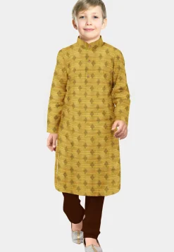 Woven Banarasi Silk Kurta Set in Yellow