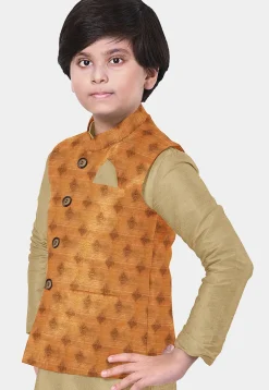 Woven Banarasi Silk Nehru Jacket in Orange