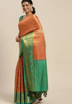 Woven Bangalore Silk Saree in Light Orange