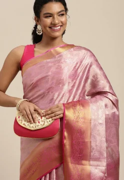 Woven Bangalore Silk Saree in Pink
