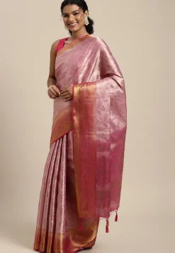 Woven Bangalore Silk Saree in Pink