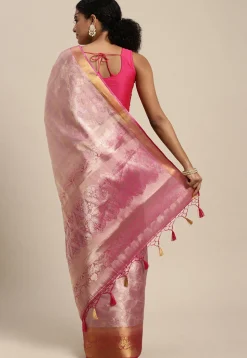 Woven Bangalore Silk Saree in Pink