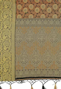 Woven Bangalore Silk Saree in Rust