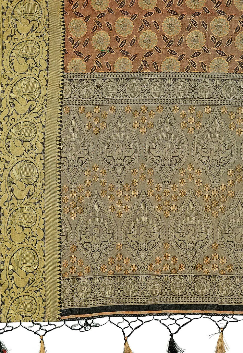 Woven Bangalore Silk Saree in Rust