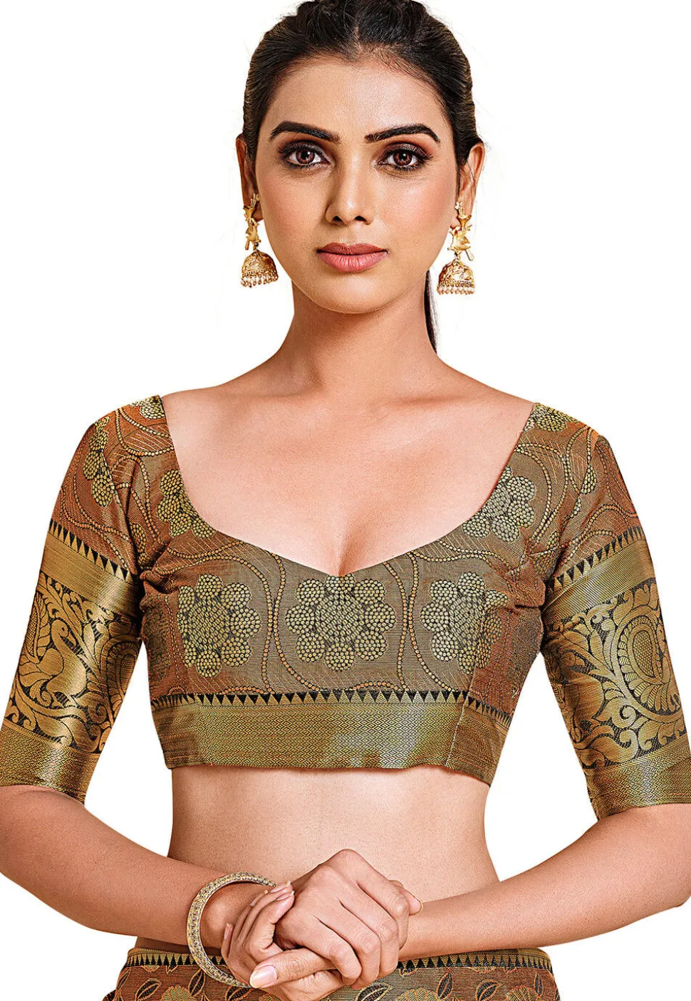 Woven Bangalore Silk Saree in Rust
