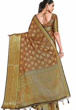 Woven Bangalore Silk Saree in Rust