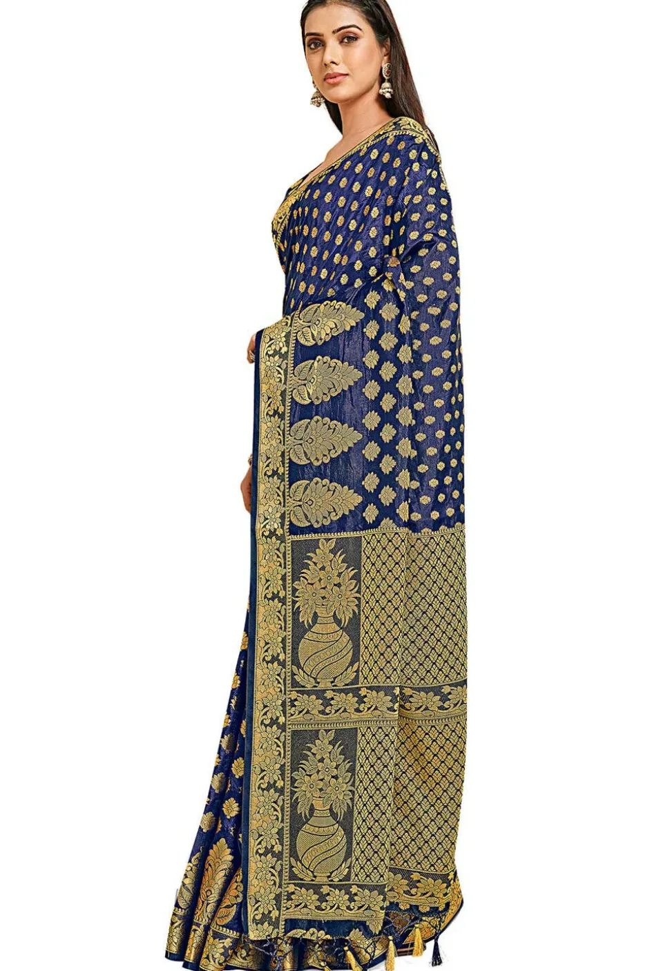 Woven Bangalore Silk Saree in Dark Blue