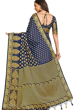 Woven Bangalore Silk Saree in Dark Blue