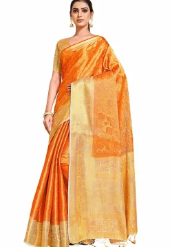 Woven Bangalore Silk Saree in Orange