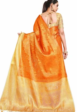 Woven Bangalore Silk Saree in Orange