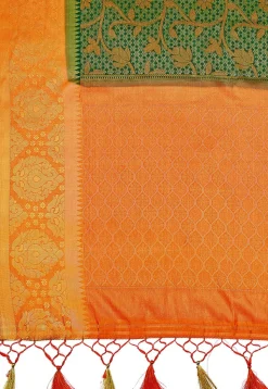 Woven Bangalore Silk Saree in Dark Green
