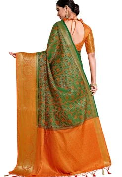 Woven Bangalore Silk Saree in Dark Green
