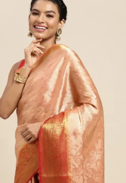 Woven Bangalore Silk Saree in Light Peach