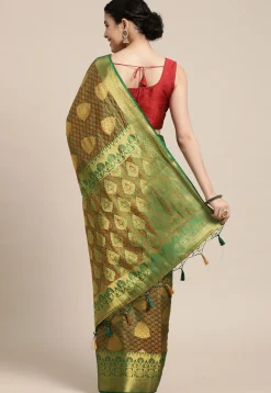 Woven Bangalore Silk Saree in Golden and Green