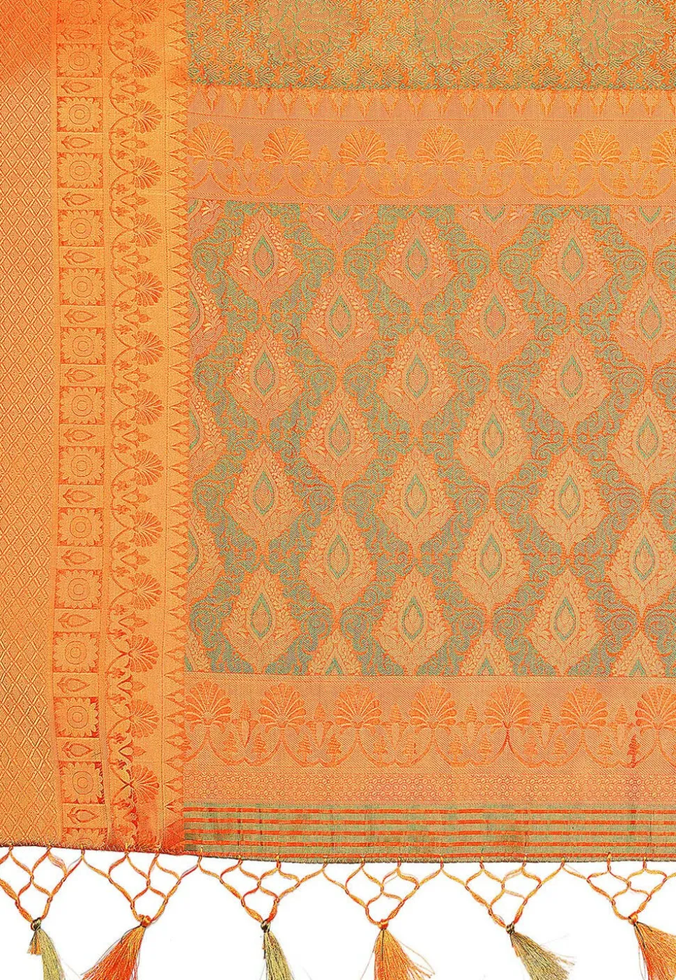 Woven Bangalore Silk Saree in Golden and Orange