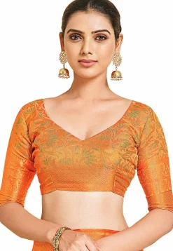 Woven Bangalore Silk Saree in Golden and Orange
