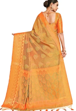 Woven Bangalore Silk Saree in Golden and Orange