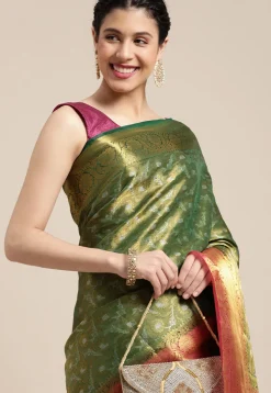 Woven Bangalore Silk Saree in Golden and Green