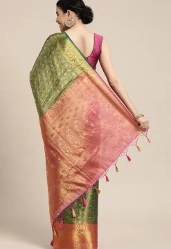 Woven Bangalore Silk Saree in Golden and Green