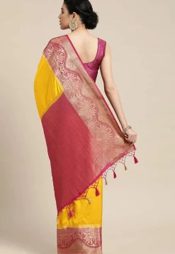 Woven Bangalore Silk Saree in Dark Yellow