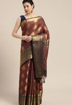 Woven Bangalore Silk Saree in Dark Blue