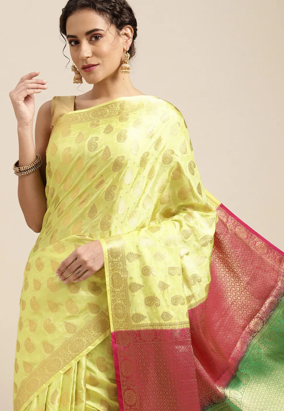 Woven Bangalore Silk Saree in Light Green