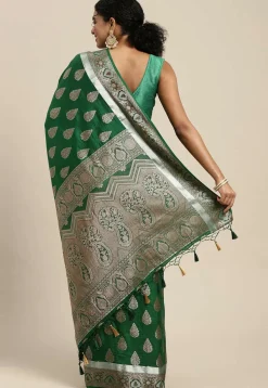 Woven Bangalore Silk Saree in Dark Teal Green