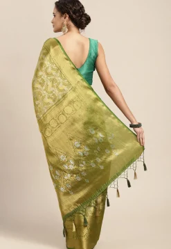 Woven Bangalore Silk Saree in Olive Green