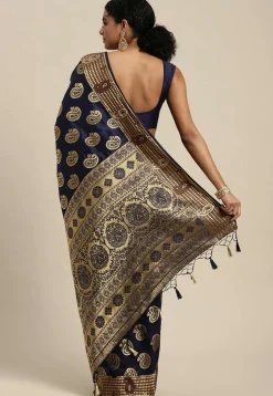 Woven Bangalore Silk Saree in Dark Blue