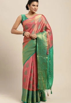 Woven Bangalore Silk Saree in Pink