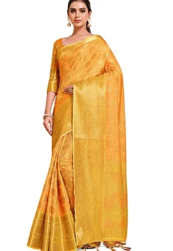 Woven Bangalore Silk Saree in Mustard