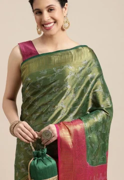 Woven Bangalore Silk Saree in Dark Green