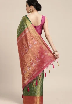 Woven Bangalore Silk Saree in Dark Green