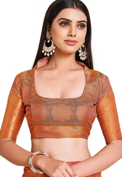 Woven Bangalore Silk Saree in Peach Orange