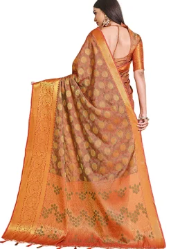 Woven Bangalore Silk Saree in Peach Orange