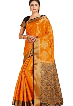 Woven Bangalore Silk Saree in Orange