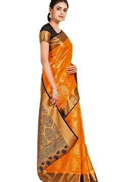Woven Bangalore Silk Saree in Orange