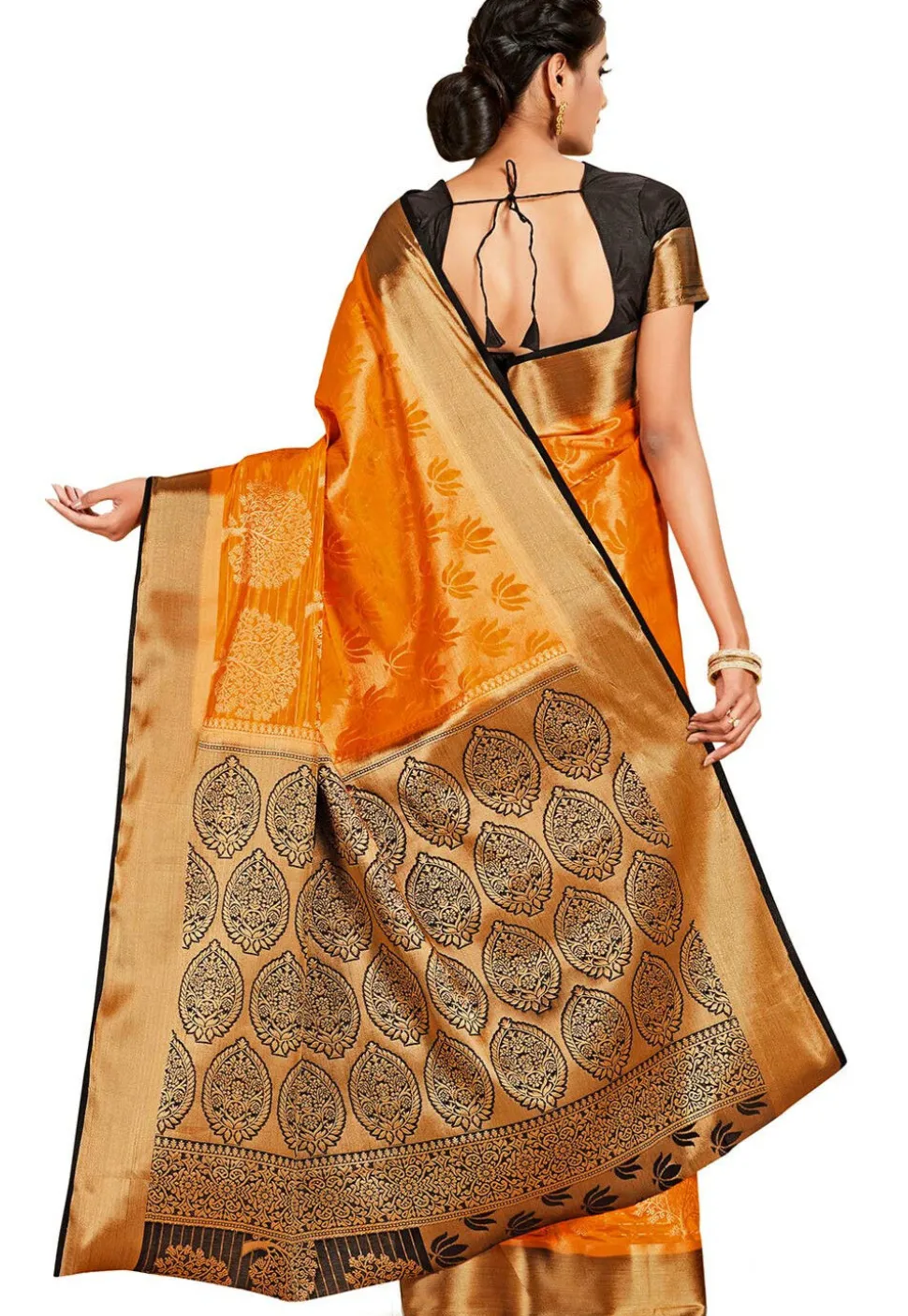 Woven Bangalore Silk Saree in Orange