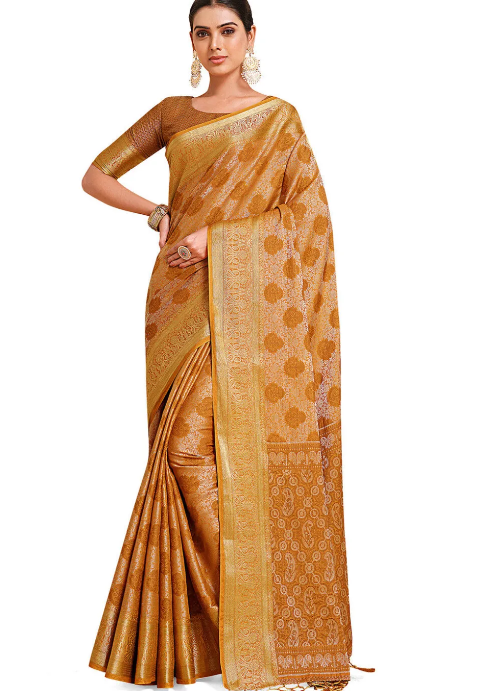 Woven Bangalore Silk Saree in Mustard