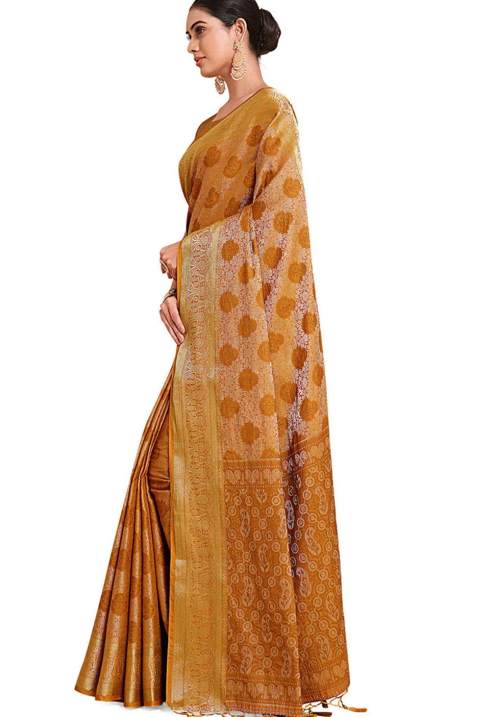 Woven Bangalore Silk Saree in Mustard