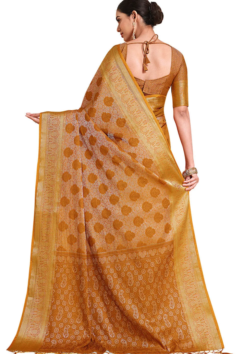 Woven Bangalore Silk Saree in Mustard