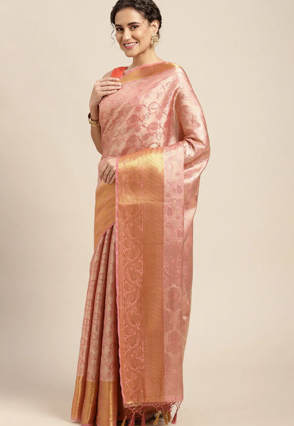 Woven Bangalore Silk Saree in Light Pink
