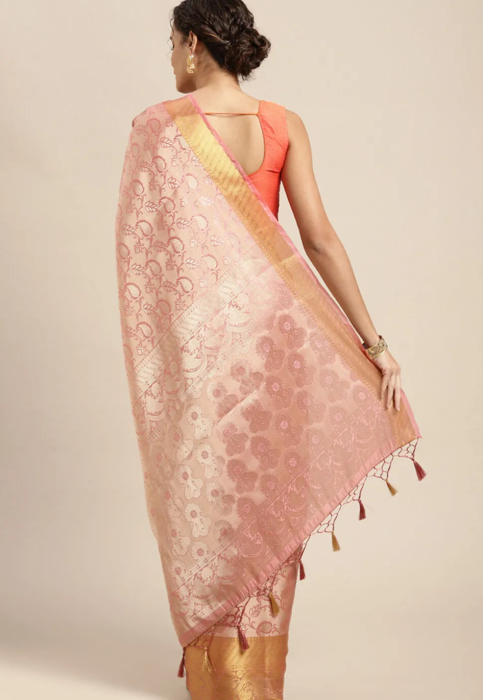 Woven Bangalore Silk Saree in Light Pink