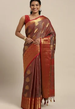Woven Bangalore Silk Saree in Maroon