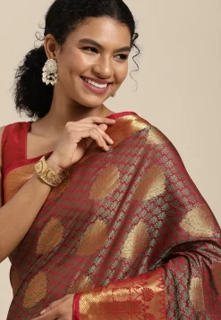Woven Bangalore Silk Saree in Maroon